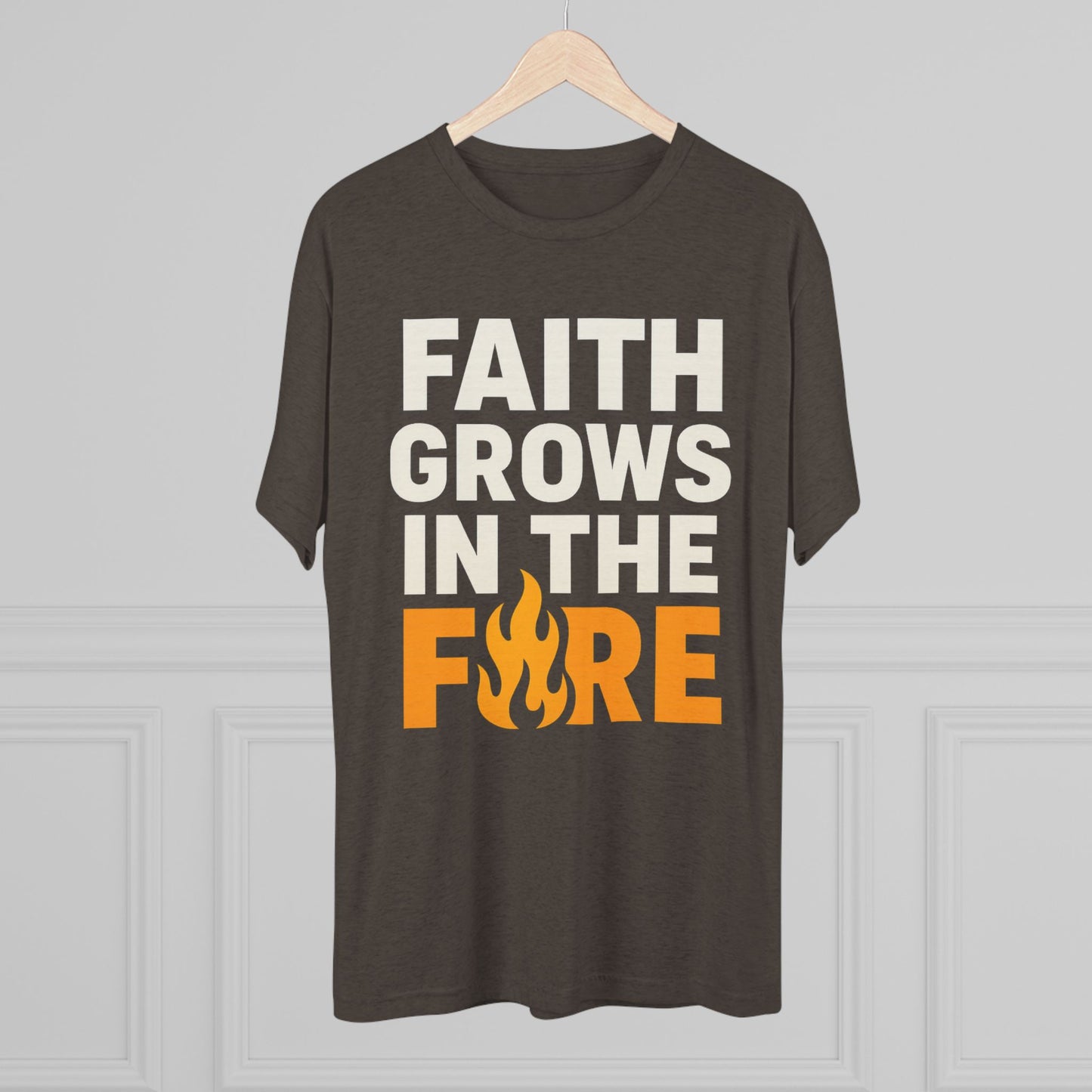 Faith Grows in the Fire Unisex Tri-Blend Crew Tee, Inspirational Tee, Fire-themed T-shirt, Motivational Gift, Faith Apparel