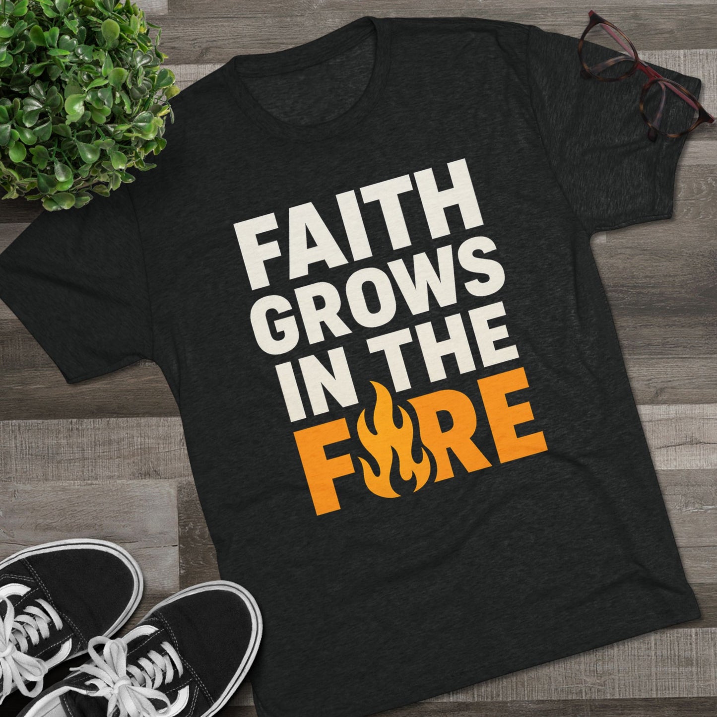 Faith Grows in the Fire Unisex Tri-Blend Crew Tee, Inspirational Tee, Fire-themed T-shirt, Motivational Gift, Faith Apparel