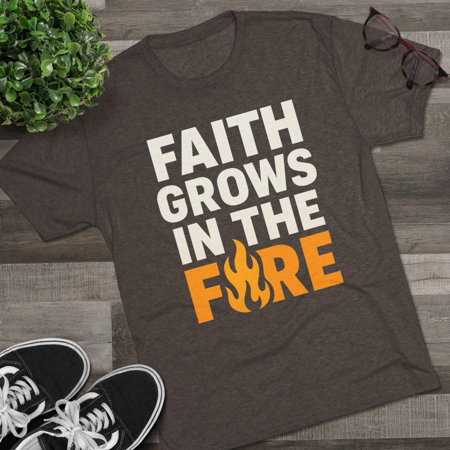 Faith Grows in the Fire Unisex Tri-Blend Crew Tee, Inspirational Tee, Fire-themed T-shirt, Motivational Gift, Faith Apparel