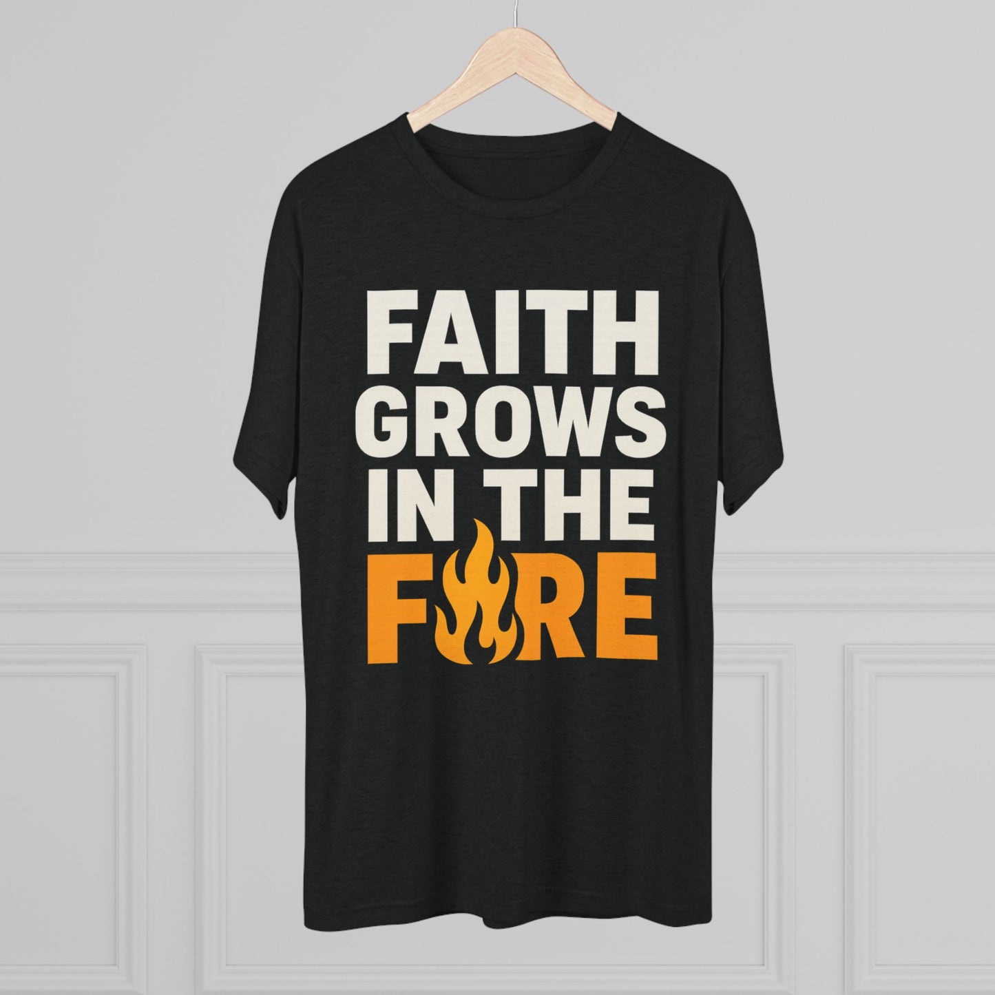 Faith Grows in the Fire Unisex Tri-Blend Crew Tee, Inspirational Tee, Fire-themed T-shirt, Motivational Gift, Faith Apparel